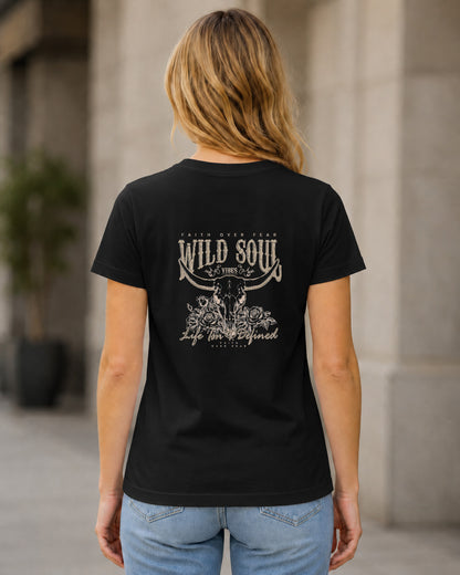 Wild Soul T-Shirt – Frauen Shirt Schwarz, Rückenprint