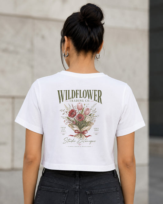 Wildflower Trading Co T-Shirt – Frauen Crop Shirt Weiss, Rückenprint
