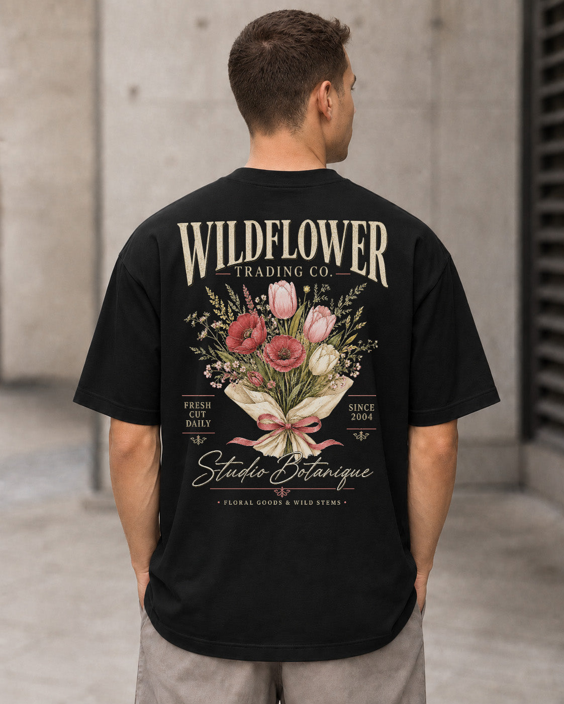 Wildflower Trading Co T-Shirt – Heavyweight Oversize Shirt Schwarz, Rückenprint