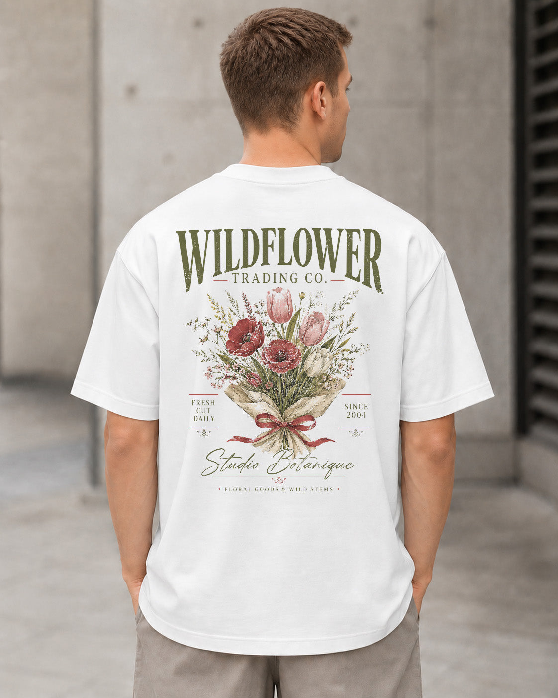 Wildflower Trading Co T-Shirt – Heavyweight Oversize Shirt Weiss, Rückenprint