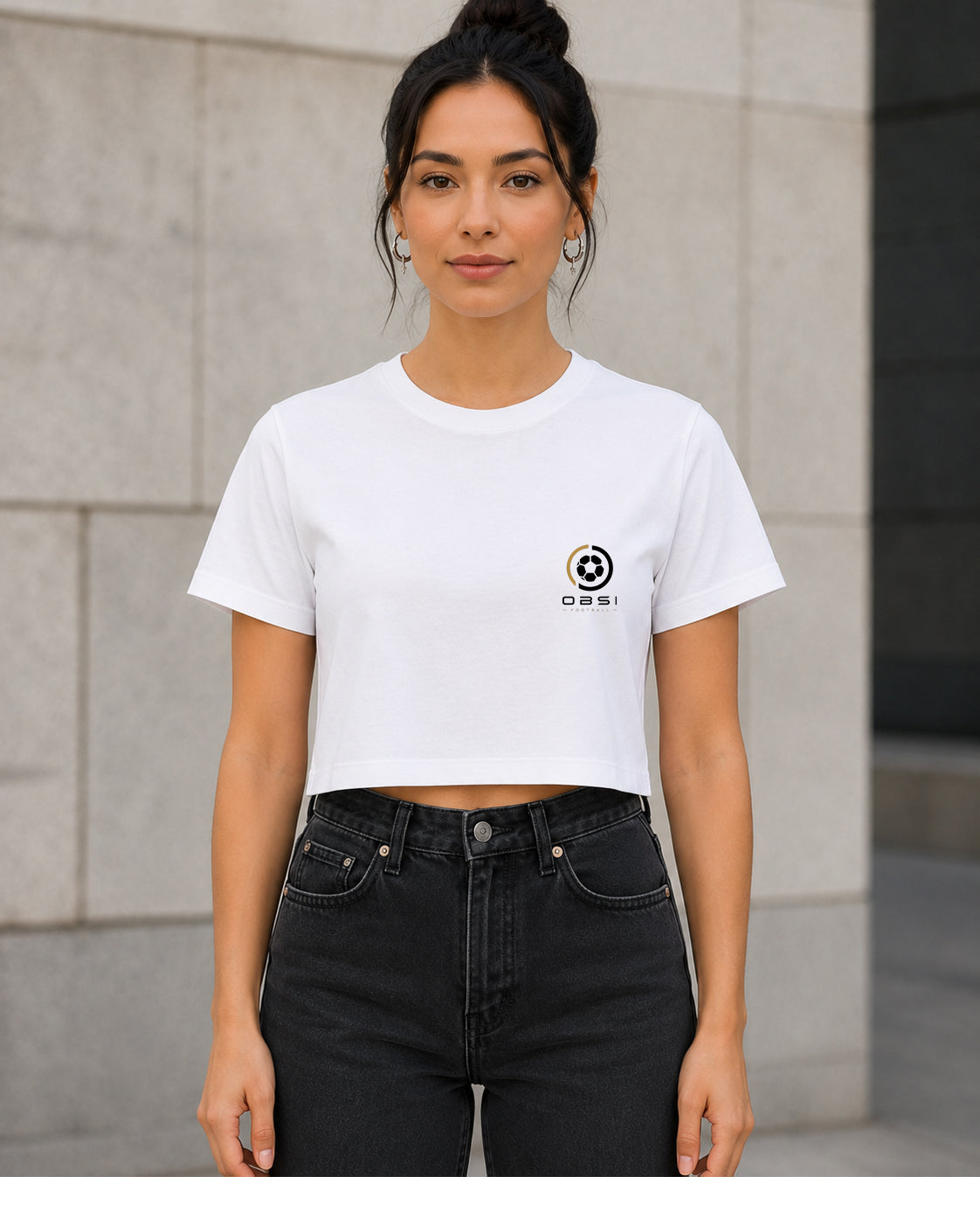 OBSI WM Logo Frontprint – Frauen Crop Shirt Weiss