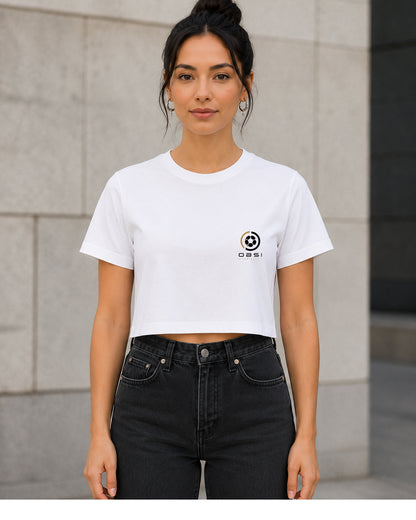 OBSI WM Logo Frontprint – Frauen Crop Shirt Weiss