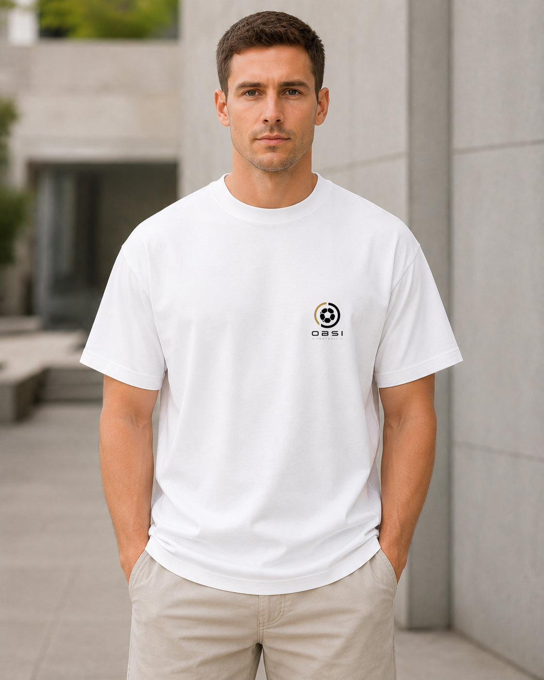 OBSI WM Logo Frontprint – Heavyweight Oversize Shirt Weiss