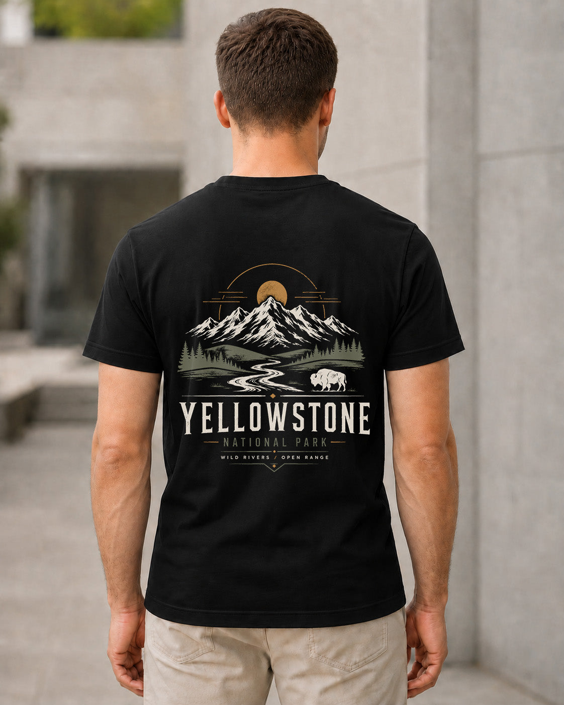 Yellowstone T-Shirt – Bio-Baumwolle Shirt Schwarz, Rückenprint