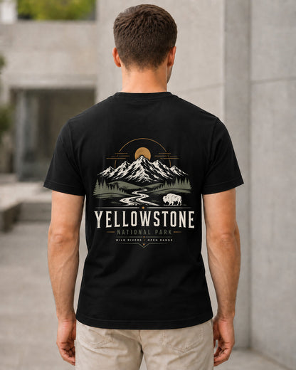 Yellowstone T-Shirt – Bio-Baumwolle Shirt Schwarz, Rückenprint