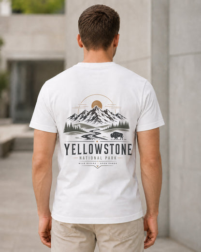 Yellowstone T-Shirt – Bio-Baumwolle Shirt Weiss, Rückenprint