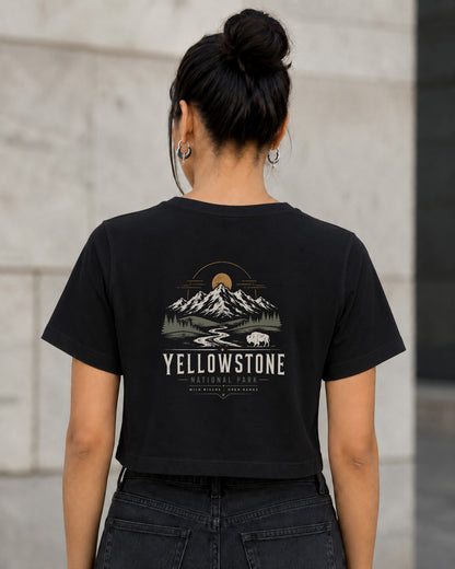 Yellowstone T-Shirt – Frauen Crop Shirt Schwarz, Rückenprint