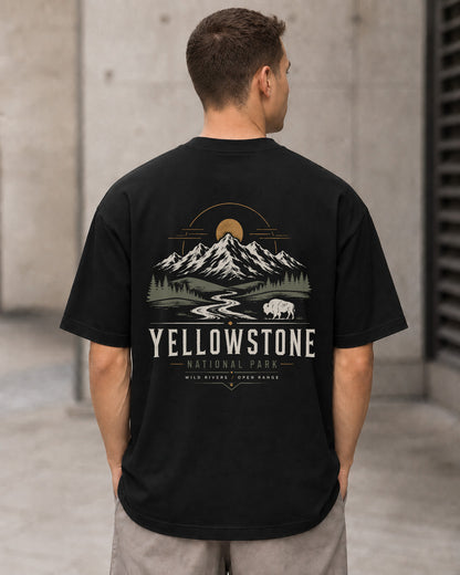 Yellowstone T-Shirt – Heavyweight Oversize Shirt Schwarz, Rückenprint