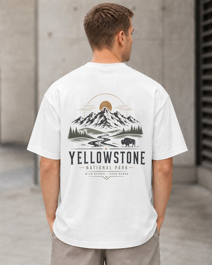 Yellowstone T-Shirt – Heavyweight Oversize Shirt Weiss, Rückenprint