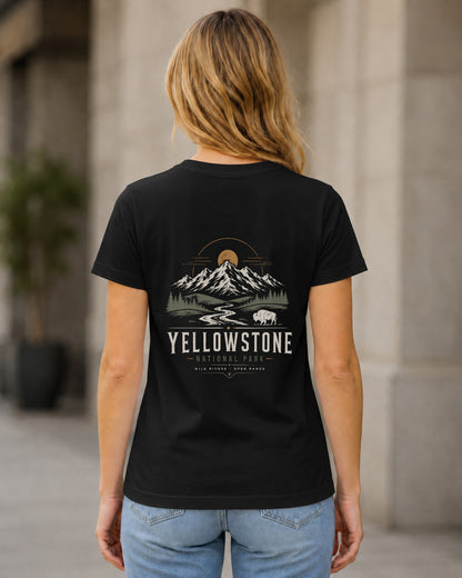 Yellowstone T-Shirt – Frauen Shirt Schwarz, Rückenprint