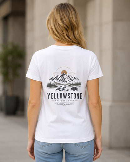Yellowstone T-Shirt – Frauen Shirt Weiss, Rückenprint