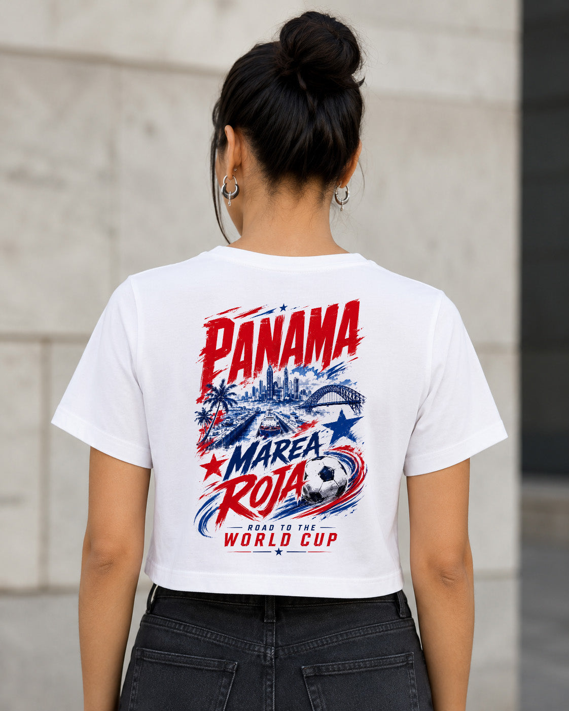 Panama WM Shirt 2026 – Frauen Crop Shirt Weiss, Rückenprint