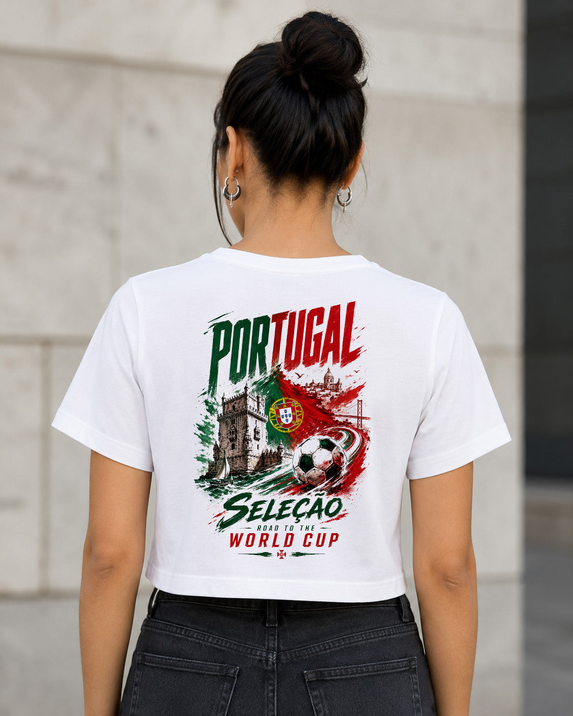 Portugal WM Shirt 2026 – Frauen Crop Shirt Weiss, Rückenprint