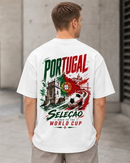 Portugal WM Shirt 2026 – Heavyweight Oversize Shirt Weiss, Rückenprint