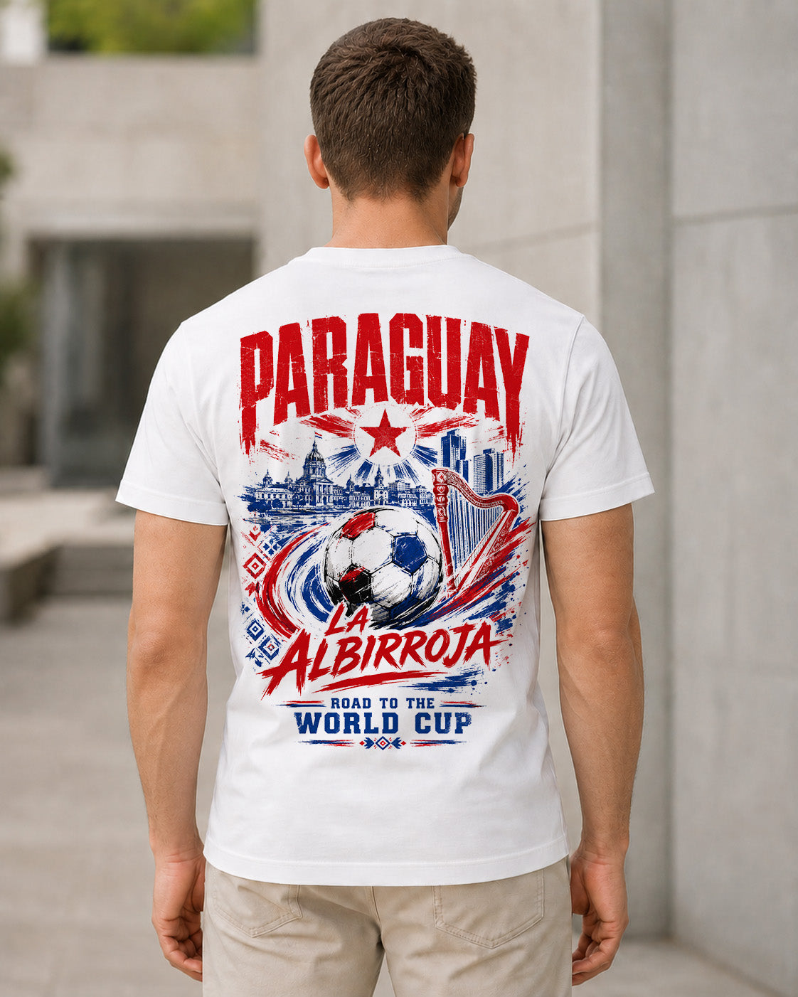 Paraguay WM Shirt 2026 – Bio-Baumwolle Shirt Weiss, Rückenprint