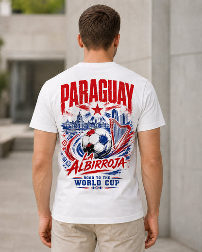Paraguay WM Shirt 2026 – Bio-Baumwolle Shirt Weiss, Rückenprint