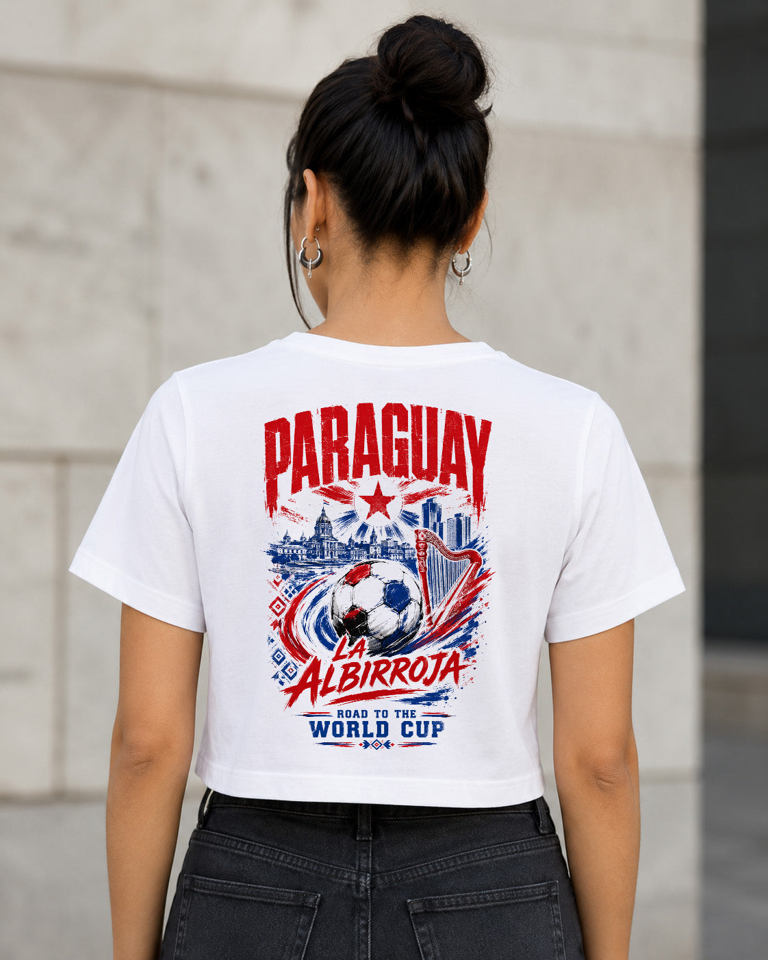 Paraguay WM Shirt 2026 – Frauen Crop Shirt Weiss, Rückenprint