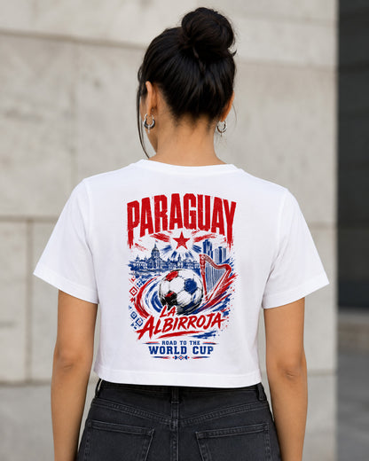 Paraguay WM Shirt 2026 – Frauen Crop Shirt Weiss, Rückenprint