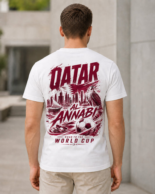 Katar WM Shirt 2026 – Bio-Baumwolle Shirt Weiss, Rückenprint