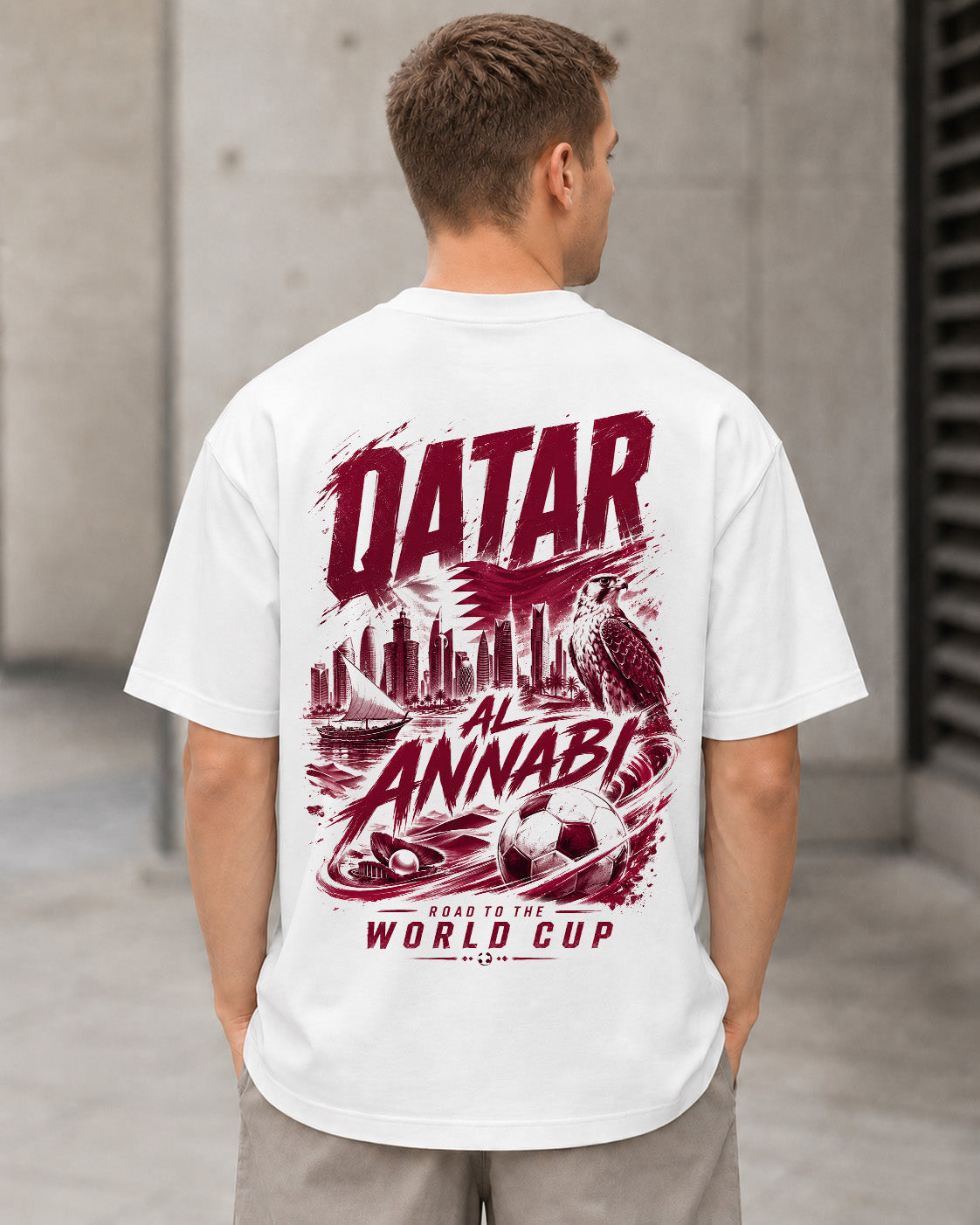Katar WM Shirt 2026 – Heavyweight Oversize Shirt Weiss, Rückenprint