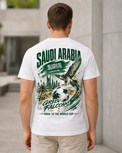 Saudi-Arabien WM Shirt 2026 – Bio-Baumwolle Shirt Weiss, Rückenprint