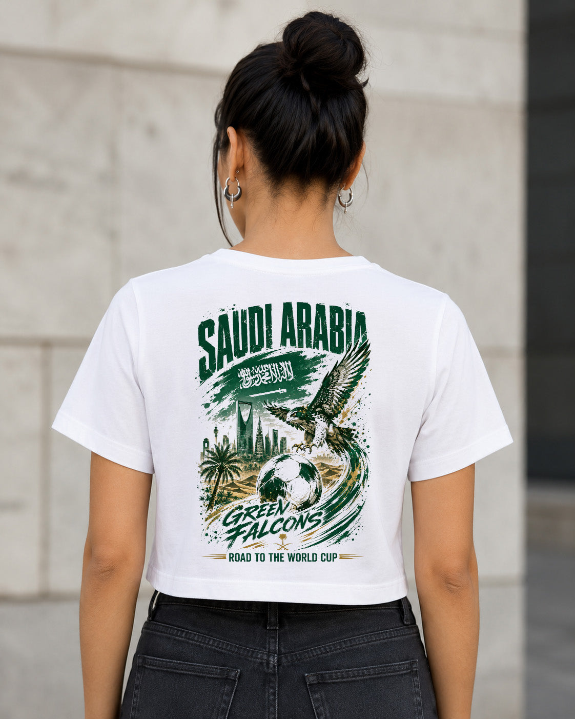 Saudi-Arabien WM Shirt 2026 – Frauen Crop Shirt Weiss, Rückenprint