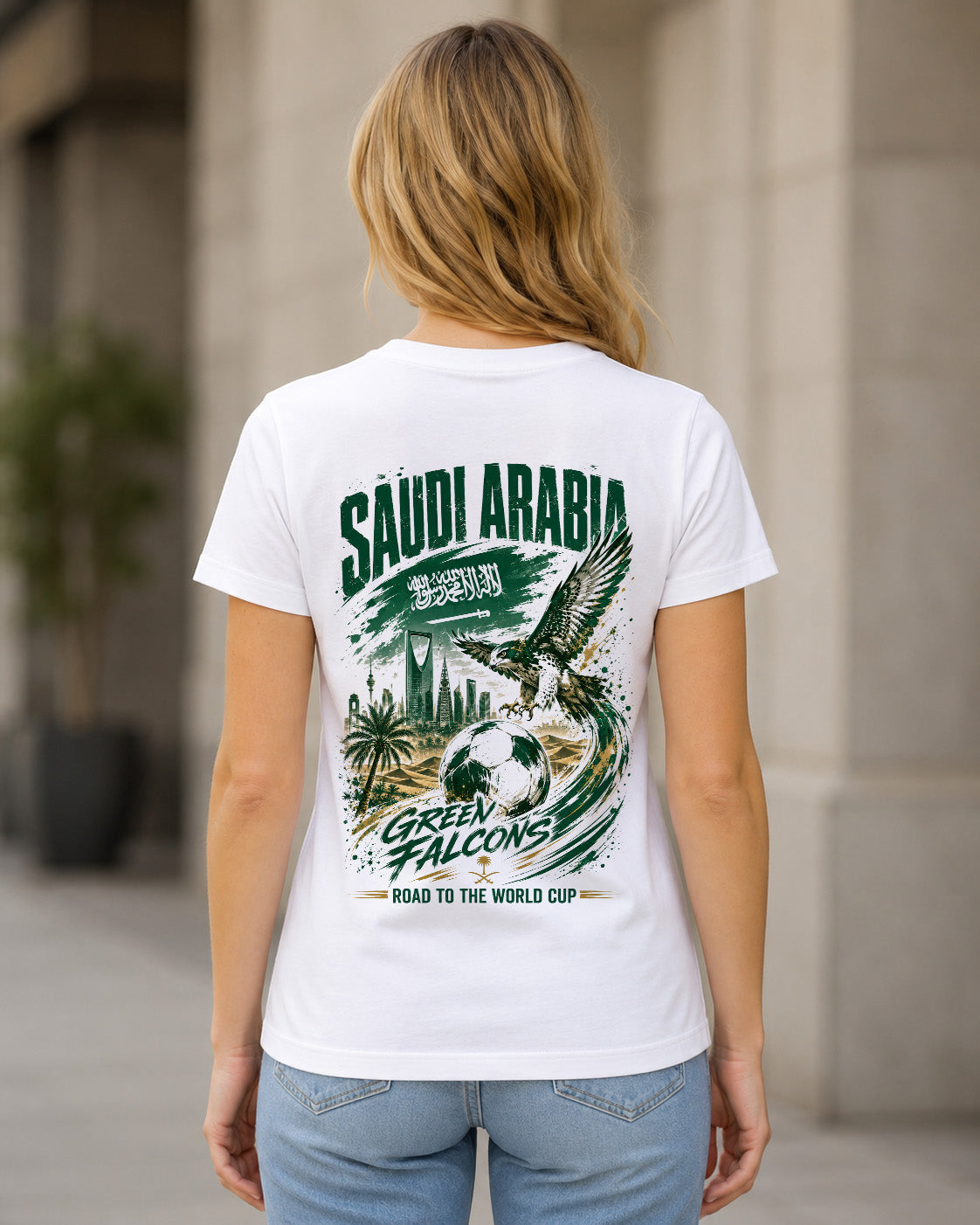 Saudi-Arabien WM Shirt 2026 – Frauen Shirt Weiss, Rückenprint