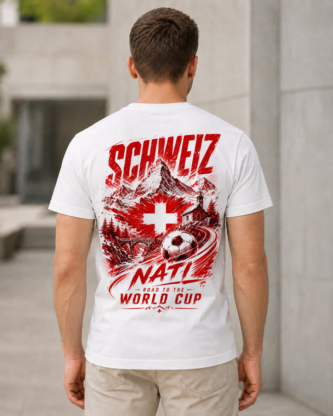 Schweiz WM Shirt 2026 – Bio-Baumwolle Shirt Weiss, Rückenprint