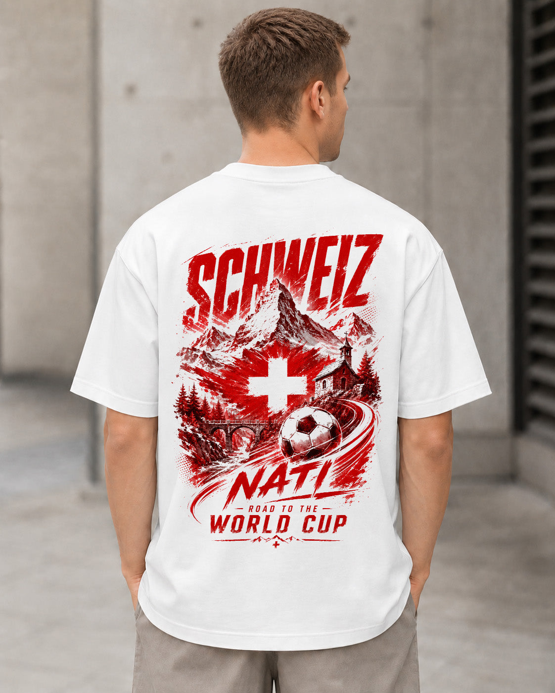 Schweiz WM Shirt 2026 – Heavyweight Oversize Shirt Weiss, Rückenprint