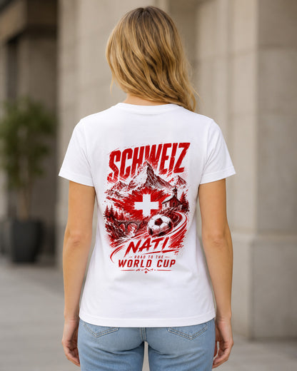 Schweiz WM Shirt 2026 – Frauen Shirt Weiss, Rückenprint