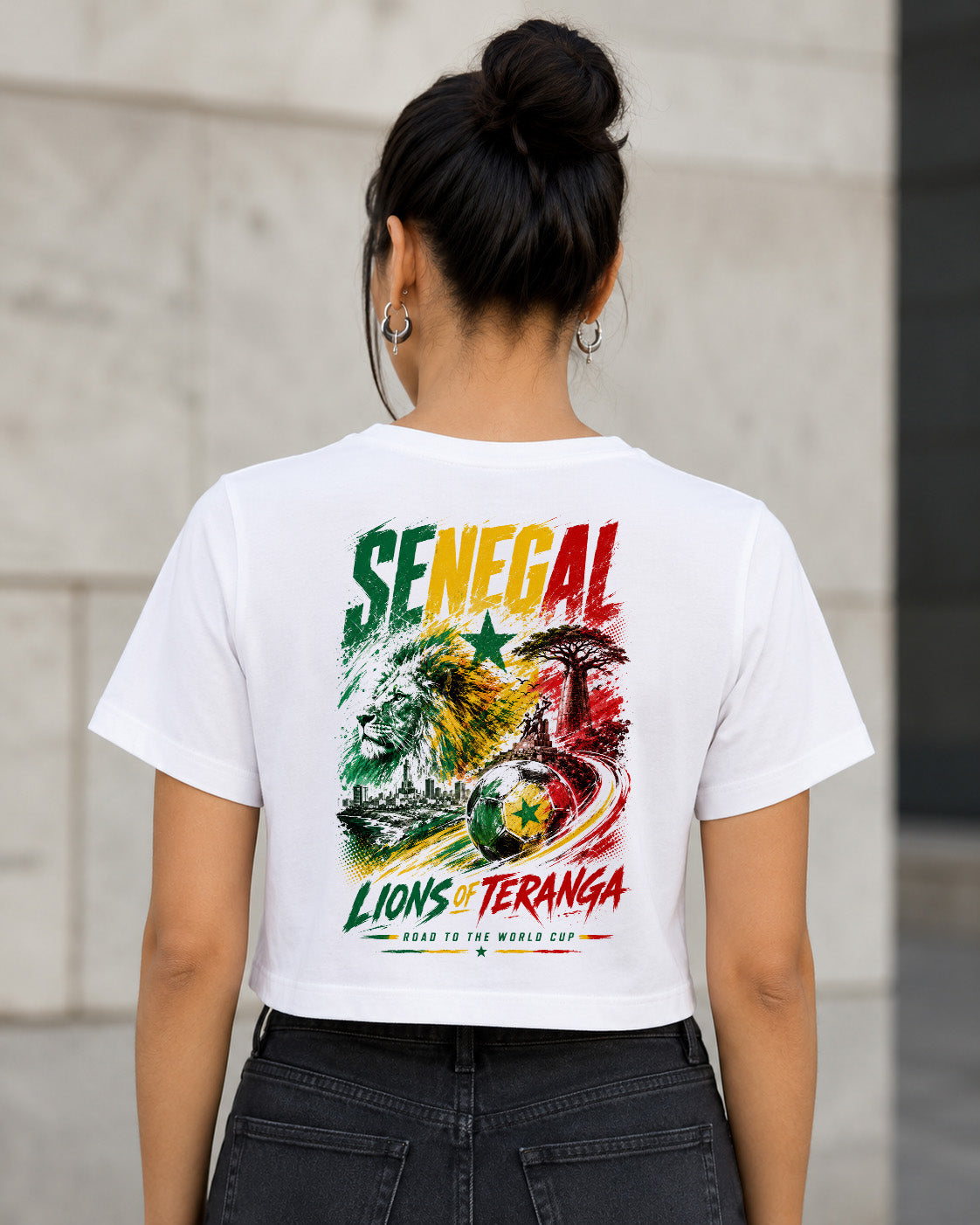 Senegal WM Shirt 2026 – Frauen Crop Shirt Weiss, Rückenprint