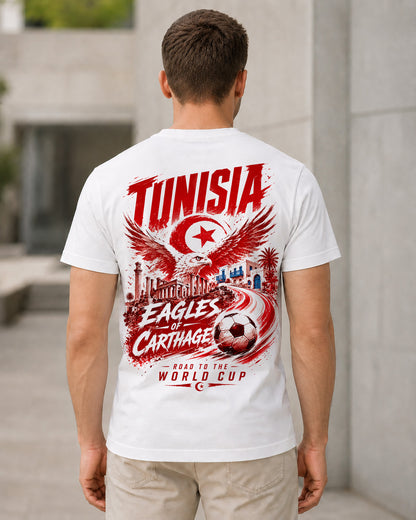 Tunesien WM Shirt 2026 – Bio-Baumwolle Shirt Weiss, Rückenprint