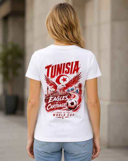 Tunesien WM Shirt 2026 – Frauen Shirt Weiss, Rückenprint