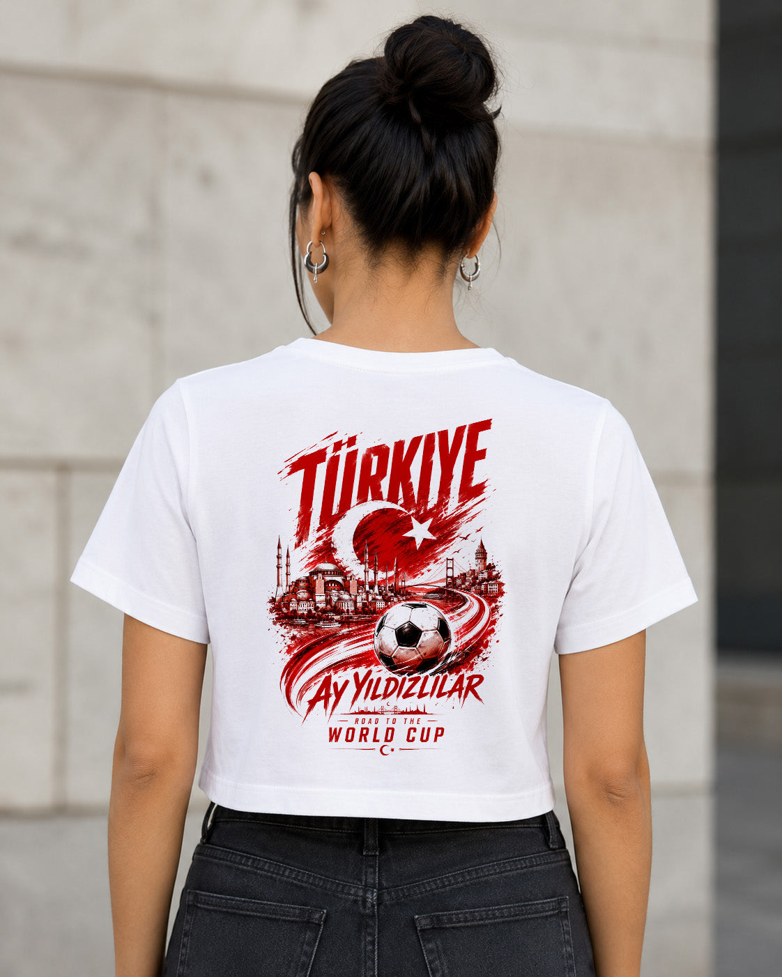 Türkei WM Shirt 2026 – Frauen Crop Shirt Weiss, Rückenprint