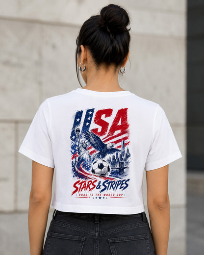 USA WM Shirt 2026 – Frauen Crop Shirt Weiss, Rückenprint