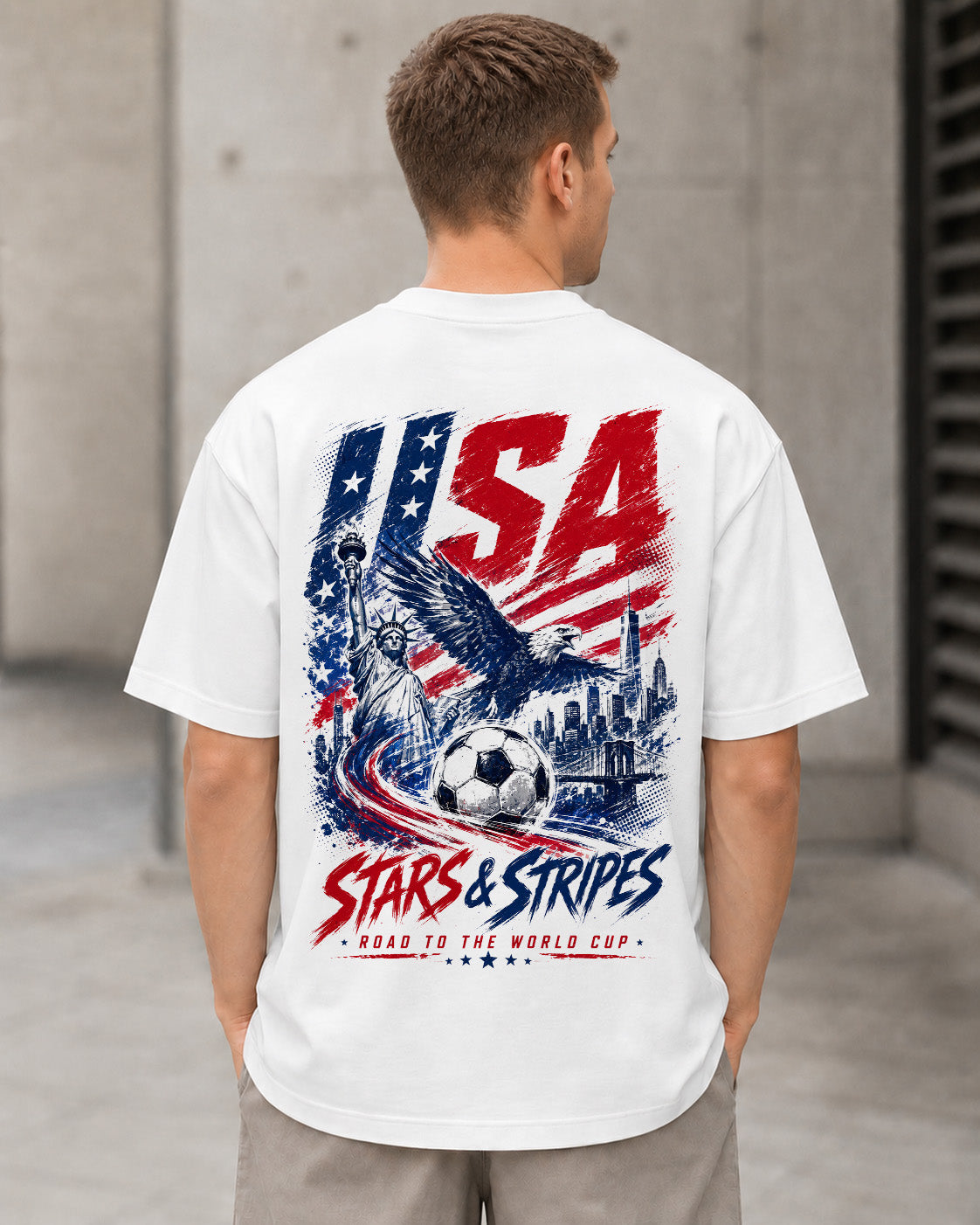 USA WM Shirt 2026 – Heavyweight Oversize Shirt Weiss, Rückenprint