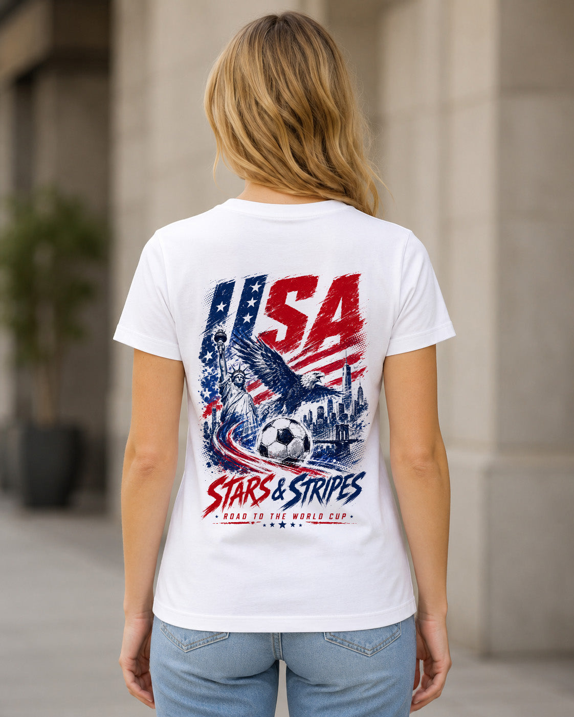 USA WM Shirt 2026 – Frauen Shirt Weiss, Rückenprint
