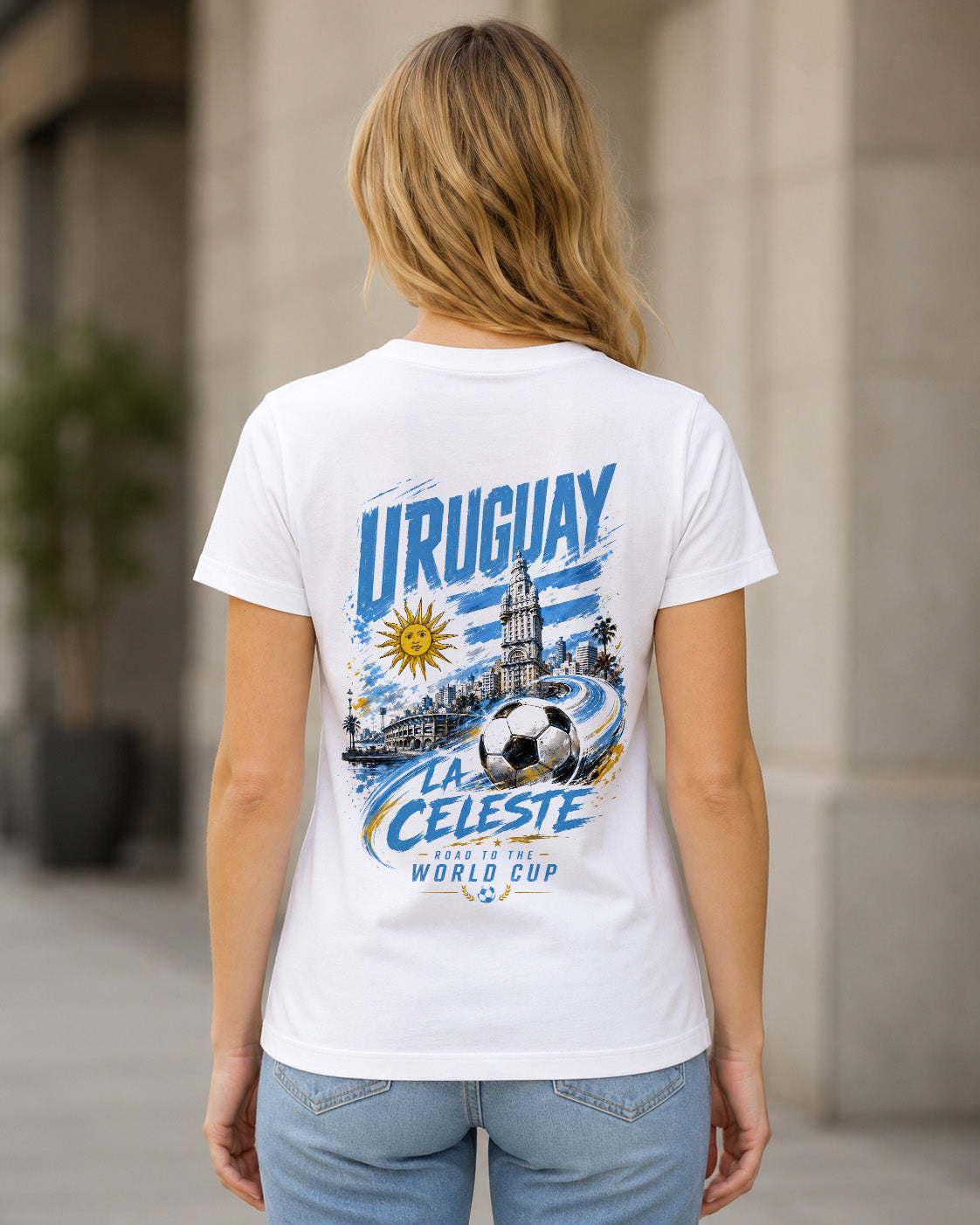 Uruguay WM Shirt 2026 – Frauen Shirt Weiss, Rückenprint
