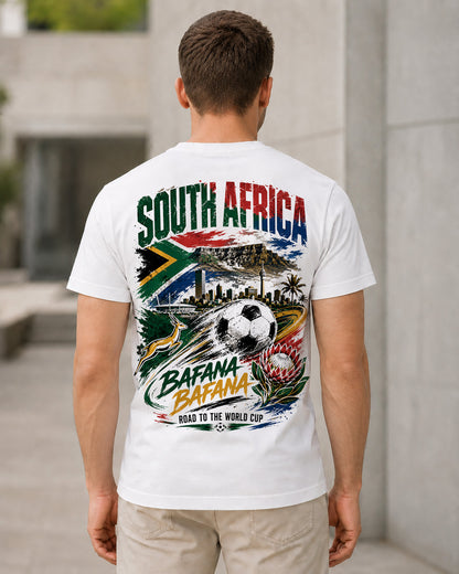 Südafrika WM Shirt 2026 – Bio-Baumwolle Shirt Weiss, Rückenprint