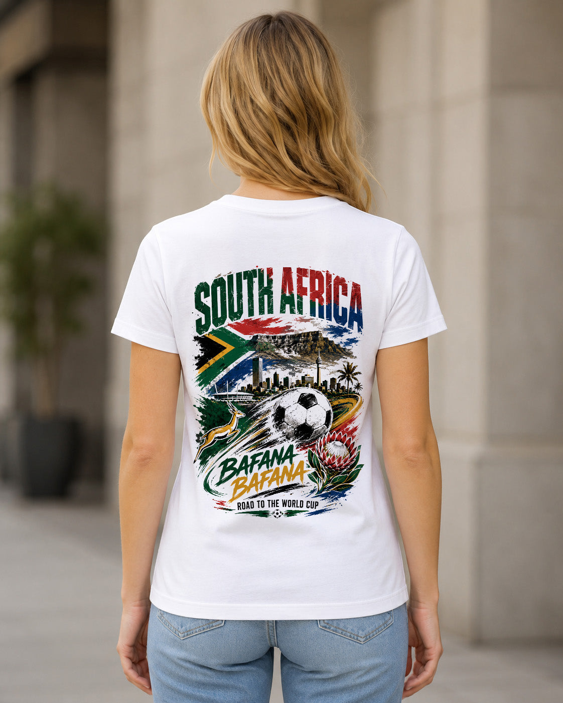 Südafrika WM Shirt 2026 – Frauen Shirt Weiss, Rückenprint